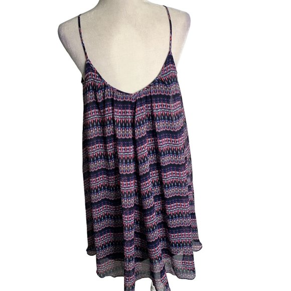 Express Sleeveless Mini Swing Dress S Blue Pink Striped Chiffon Lined NEW - Picture 4 of 6
